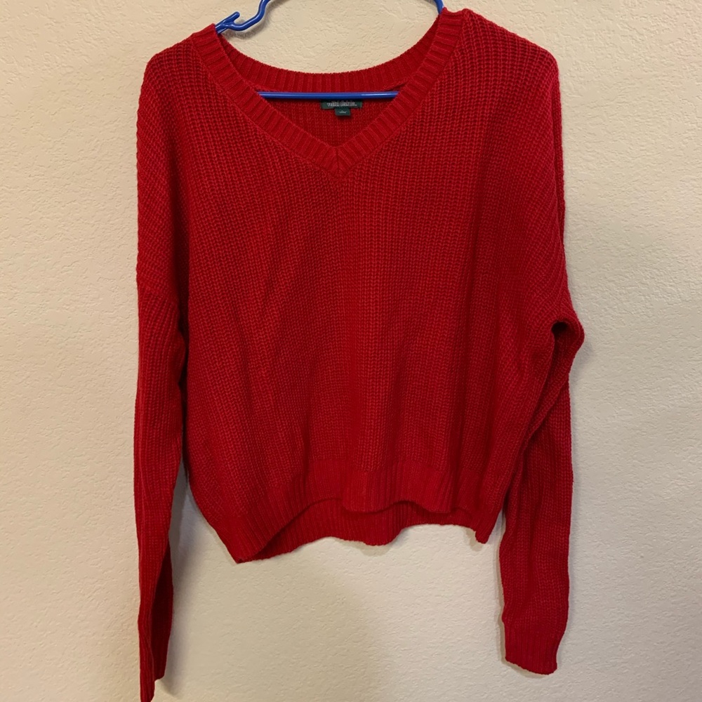 Wild Fable Cropped Red V neck Sweater